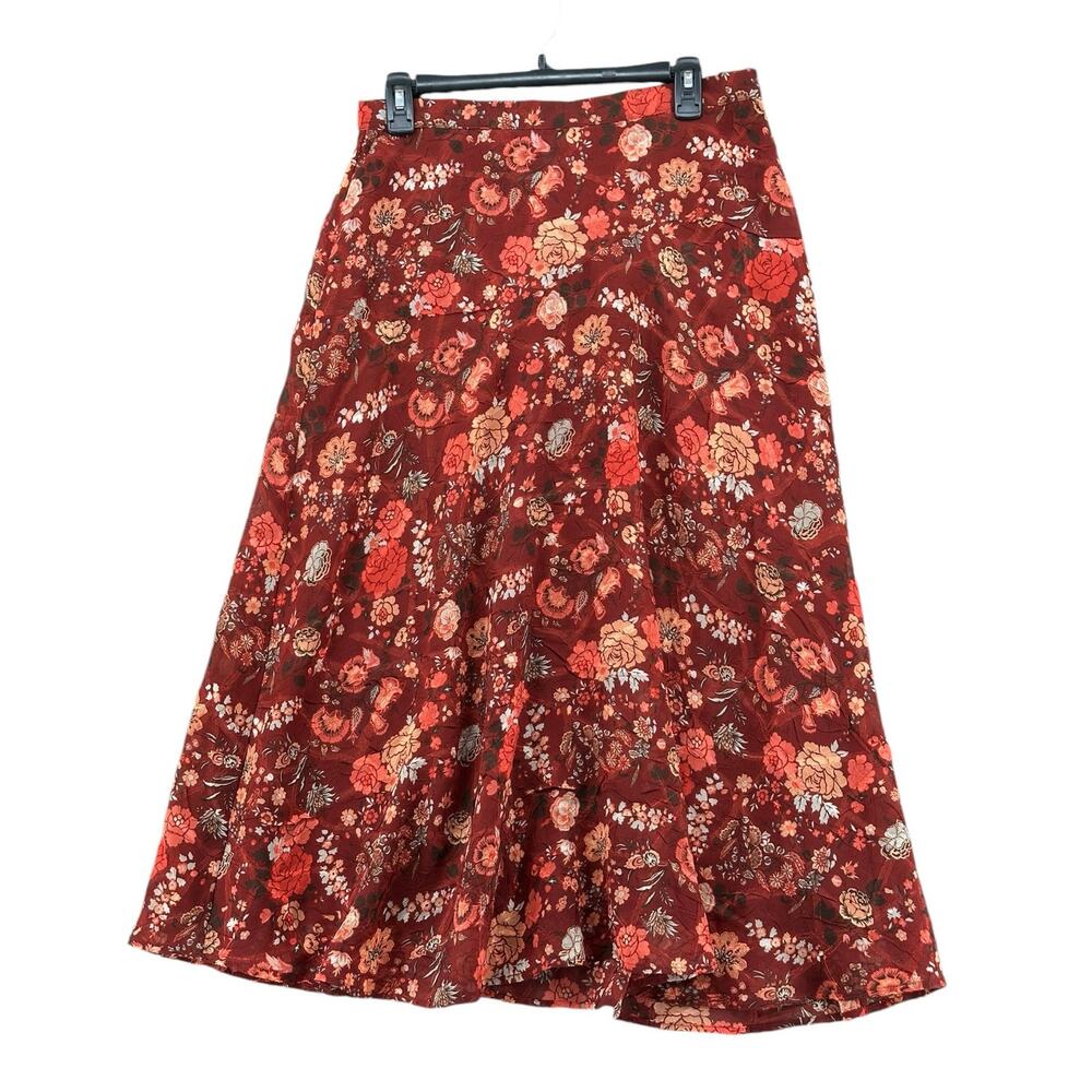Christopher & Banks Floral Maxi Skirt in Deep Red and Coral